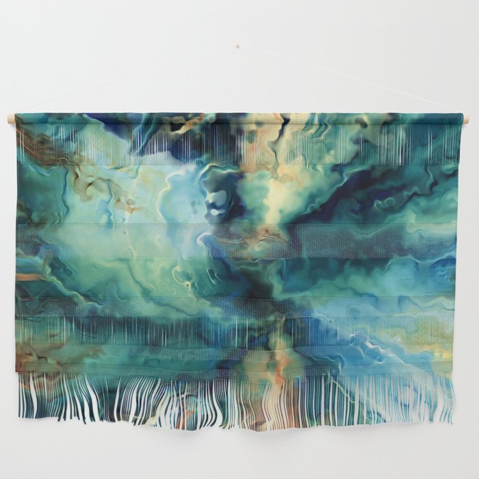 Marbled Ocean Abstract, Navy, Blue, Teal, Green Wall Hanging Gallery Image 1