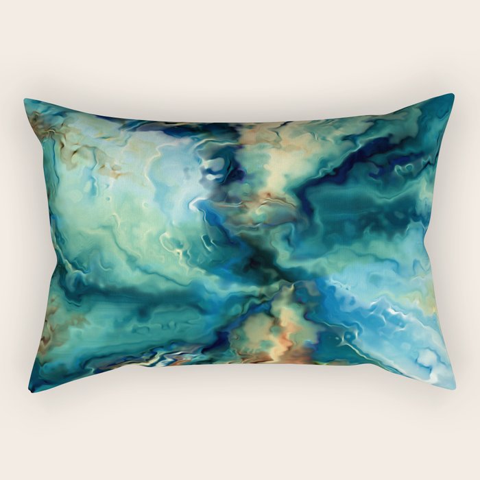 Marbled Ocean Abstract, Navy, Blue, Teal, Green Rectangular Pillow Gallery Image 1