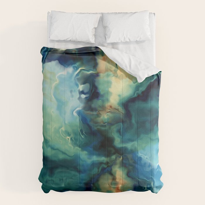 Marbled Ocean Abstract, Navy, Blue, Teal, Green Comforter Gallery Image 1