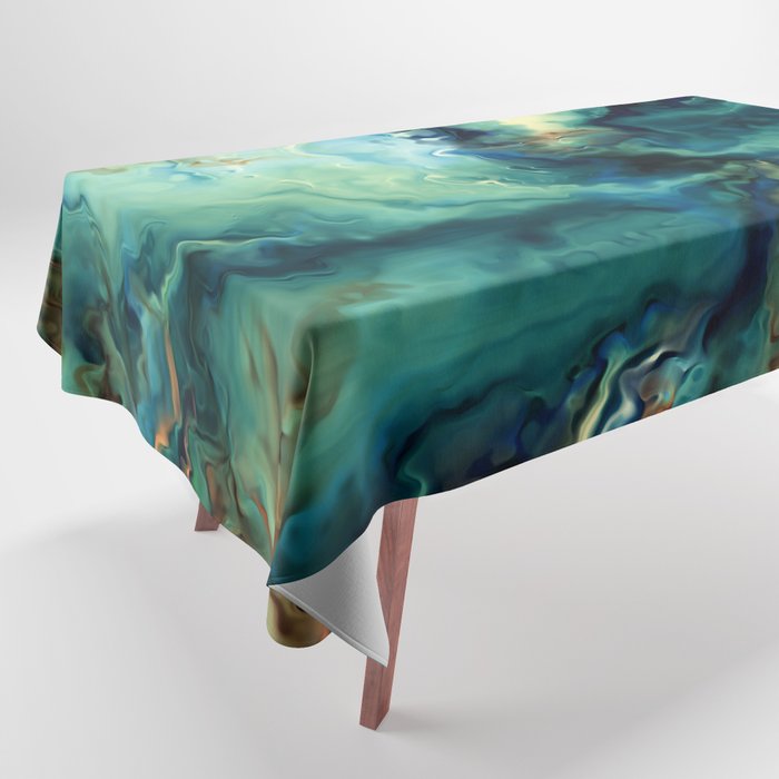 Marbled Ocean Abstract, Navy, Blue, Teal, Green Tablecloth Gallery Image 1