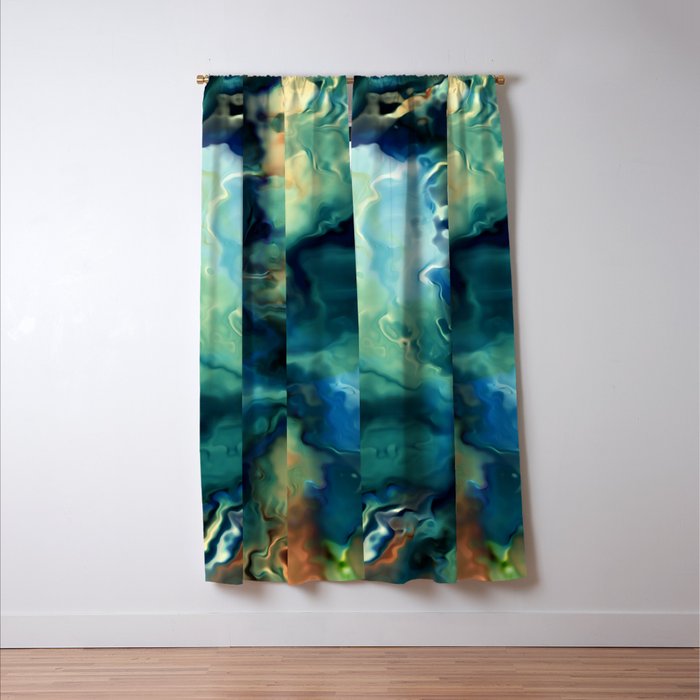 Marbled Ocean Abstract, Navy, Blue, Teal, Green Window Curtain Gallery Image 3