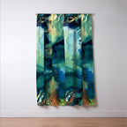 Marbled Ocean Abstract, Navy, Blue, Teal, Green Window Curtain Gallery Image 3