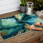 Marbled Ocean Abstract, Navy, Blue, Teal, Green Outdoor Rug Gallery Image 2