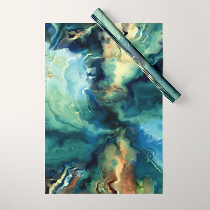 Marbled Ocean Abstract, Navy, Blue, Teal, Green Wrapping Paper Gallery Image 1