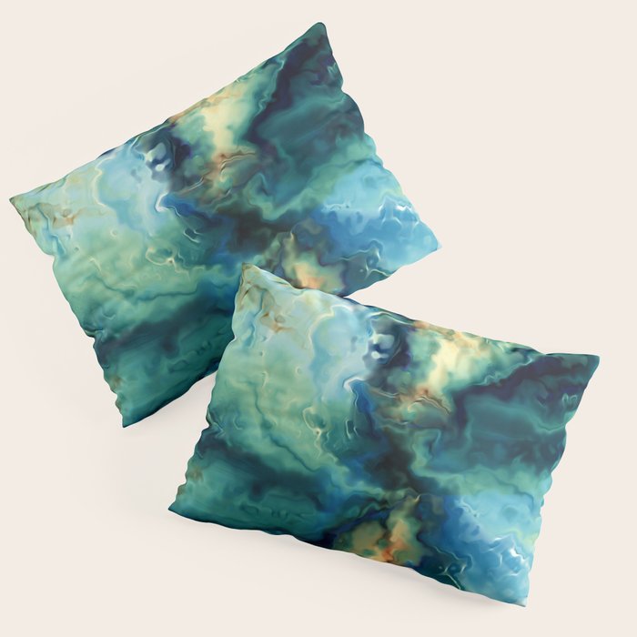 Marbled Ocean Abstract, Navy, Blue, Teal, Green Pillow Sham Gallery Image 3
