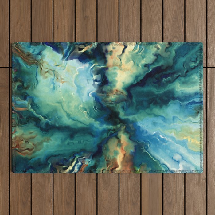 Marbled Ocean Abstract, Navy, Blue, Teal, Green Outdoor Rug Gallery Image 1