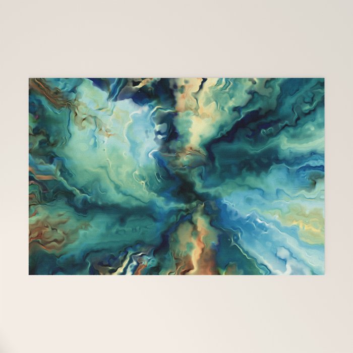 Marbled Ocean Abstract, Navy, Blue, Teal, Green Welcome Mat Gallery Image 1