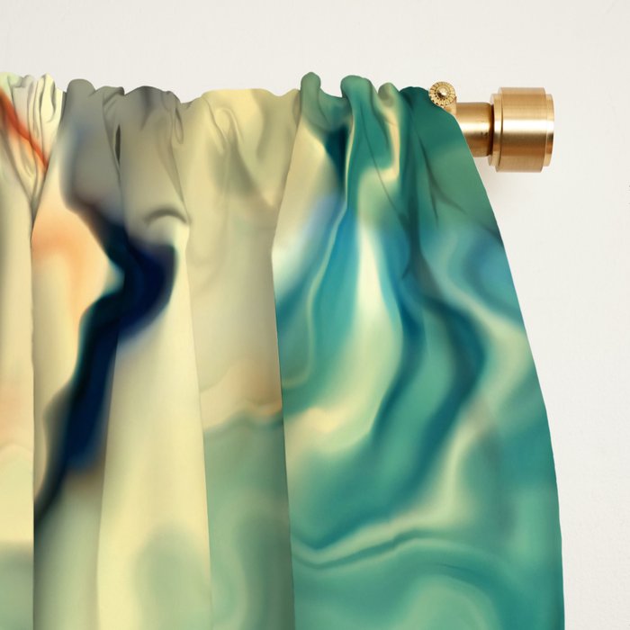 Marbled Ocean Abstract, Navy, Blue, Teal, Green Window Curtain Gallery Image 2