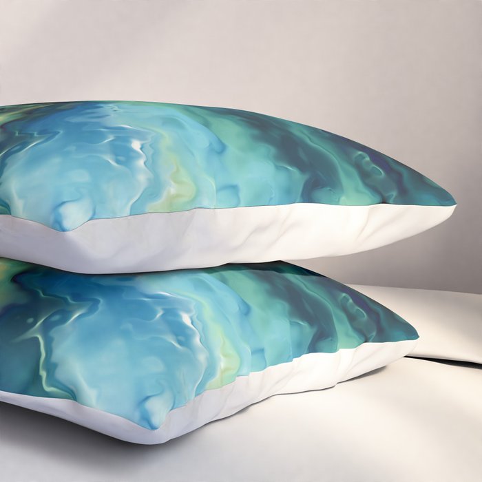 Marbled Ocean Abstract, Navy, Blue, Teal, Green Pillow Sham Gallery Image 3