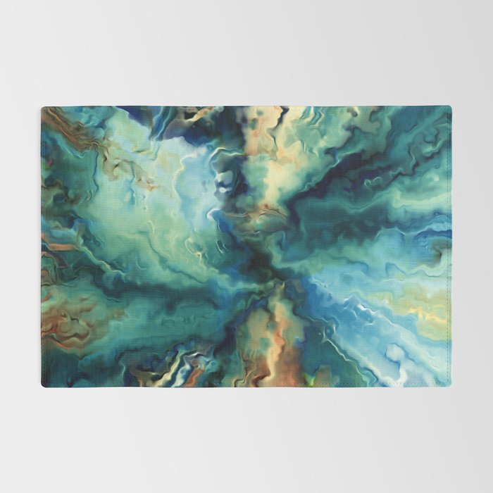 Marbled Ocean Abstract, Navy, Blue, Teal, Green Rug Gallery Image 2