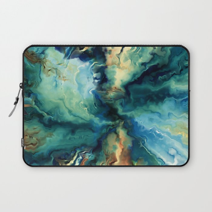 Marbled Ocean Abstract, Navy, Blue, Teal, Green Laptop Sleeve Gallery Image 1