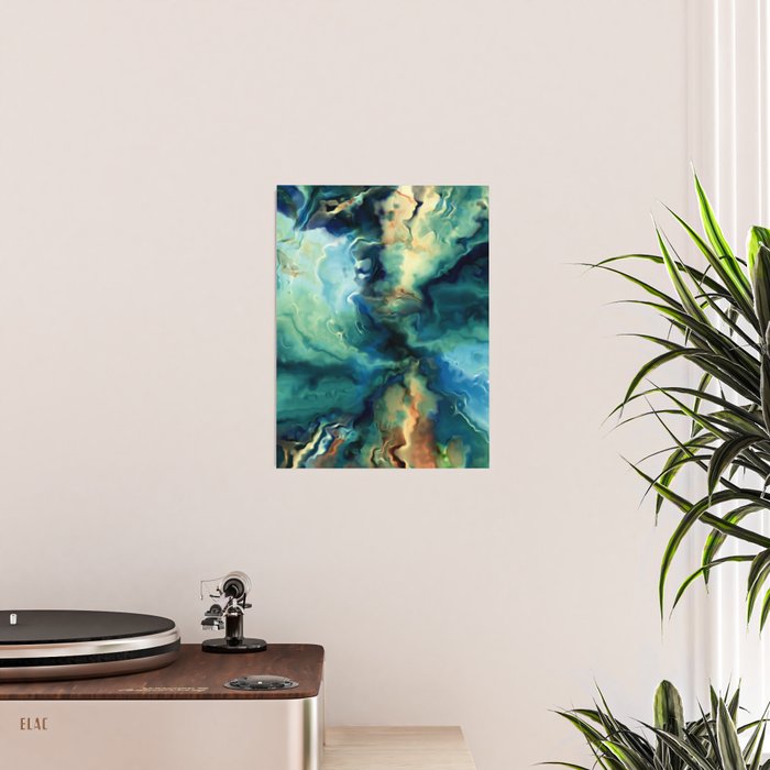 Marbled Ocean Abstract, Navy, Blue, Teal, Green Poster Gallery Image 2
