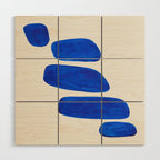 Minimalist Modern Mid Century Colorful Abstract Shapes Phthalo Blue Native Pebbles Stacked Wood Wall Art Gallery Image 1
