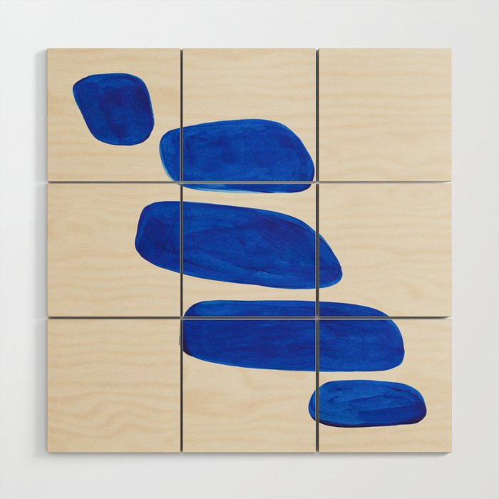 Minimalist Modern Mid Century Colorful Abstract Shapes Phthalo Blue Native Pebbles Stacked Wood Wall Art Gallery Image 1