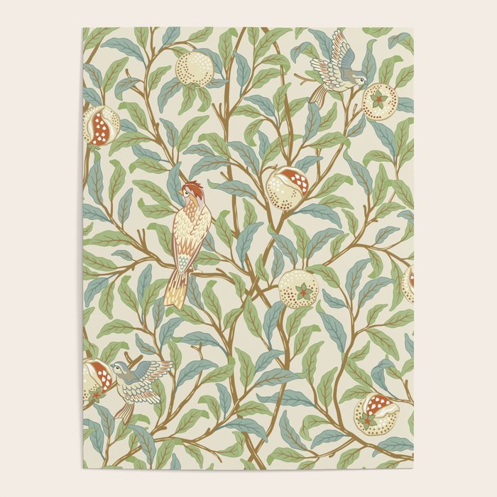 William Morris Enchanted Bird & Pomegranate Cream Pattern Poster Gallery Image 1