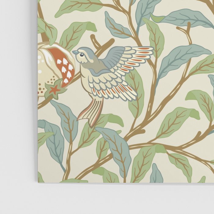 William Morris Enchanted Bird & Pomegranate Cream Pattern Poster Gallery Image 3