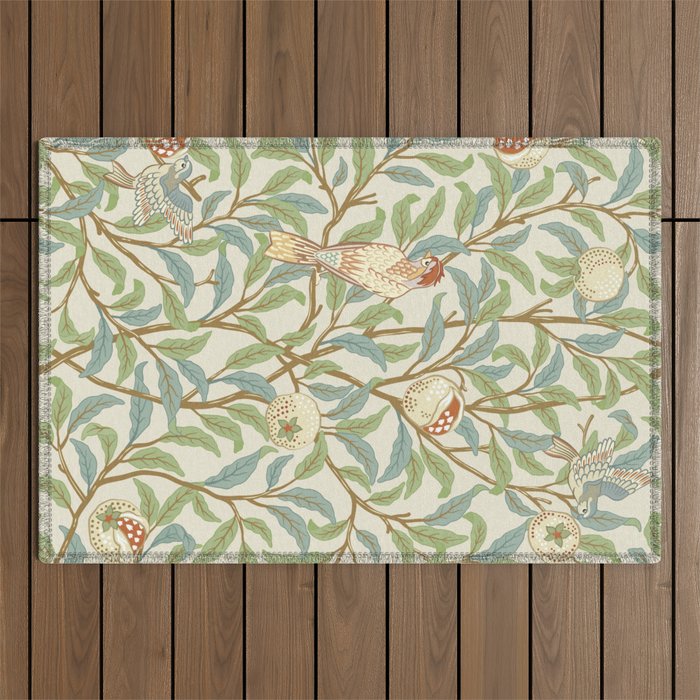 William Morris Enchanted Bird & Pomegranate Cream Pattern Outdoor Rug Gallery Image 1