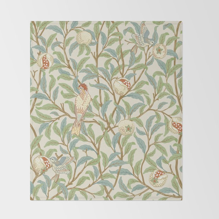 William Morris Enchanted Bird & Pomegranate Cream Pattern Throw Blanket Gallery Image 2