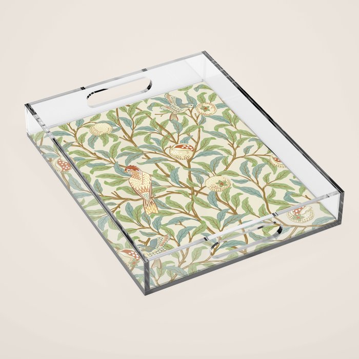 William Morris Enchanted Bird & Pomegranate Cream Pattern Acrylic Tray Gallery Image 1