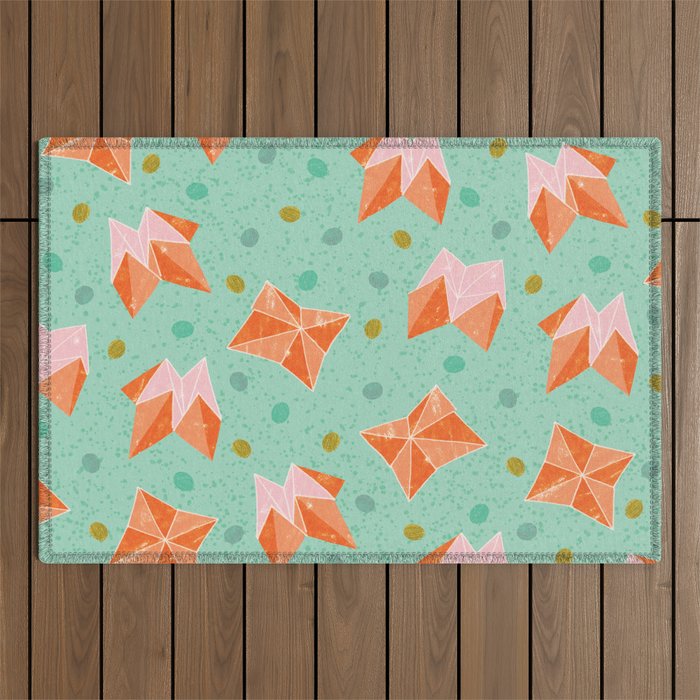 Origami Fortune Teller in Seafoam Green & Orange Outdoor Rug Gallery Image 1