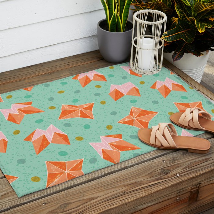 Origami Fortune Teller in Seafoam Green & Orange Outdoor Rug Gallery Image 2