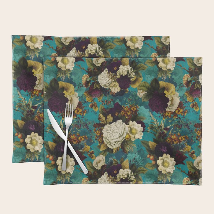 Before Midnight Blue Hour Vintage Fall Flowers Garden Placemat Gallery Image 1
