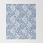 Doves and Flowers Bird Art White on Blue Throw Blanket Gallery Image 2