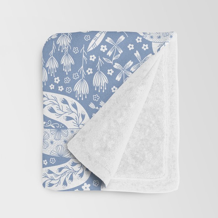 Doves and Flowers Bird Art White on Blue Throw Blanket Gallery Image 3