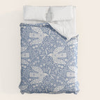 Doves and Flowers Bird Art White on Blue Comforter Gallery Image 6