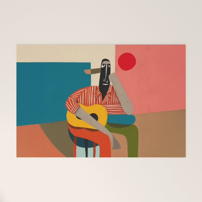 Melancholy Guitarist in Stripes Welcome Mat Gallery Image 1