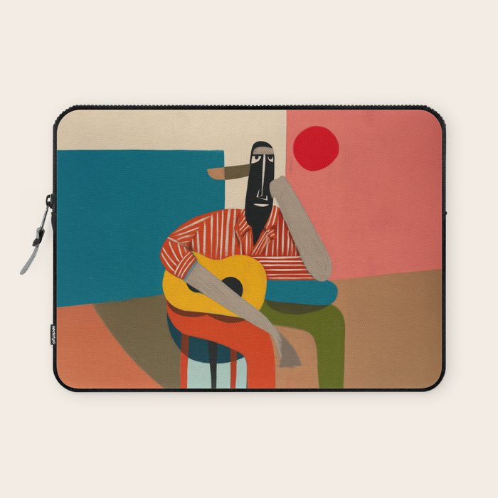 Melancholy Guitarist in Stripes Laptop Sleeve Gallery Image 1