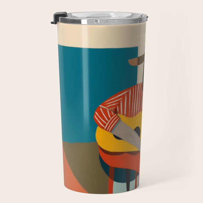 Melancholy Guitarist in Stripes Travel Mug Gallery Image 3