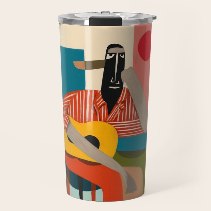 Melancholy Guitarist in Stripes Travel Mug Gallery Image 1