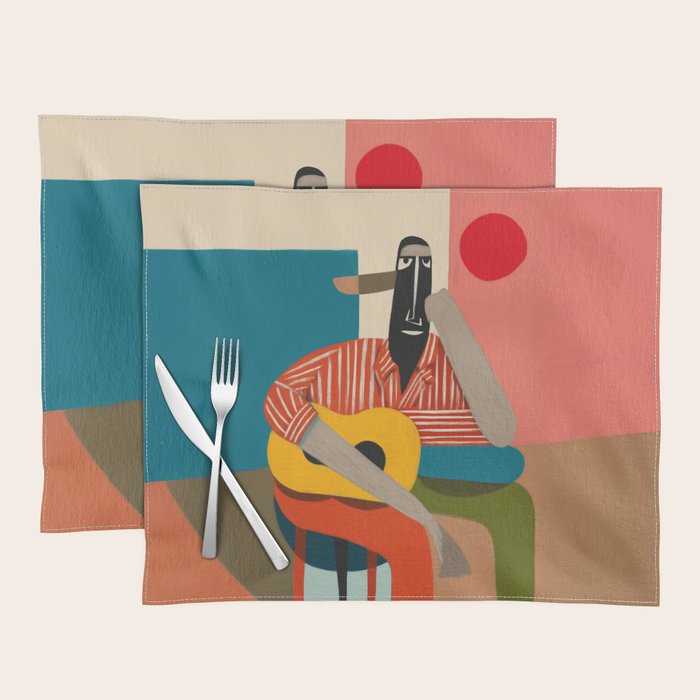 Melancholy Guitarist in Stripes Placemat Gallery Image 1