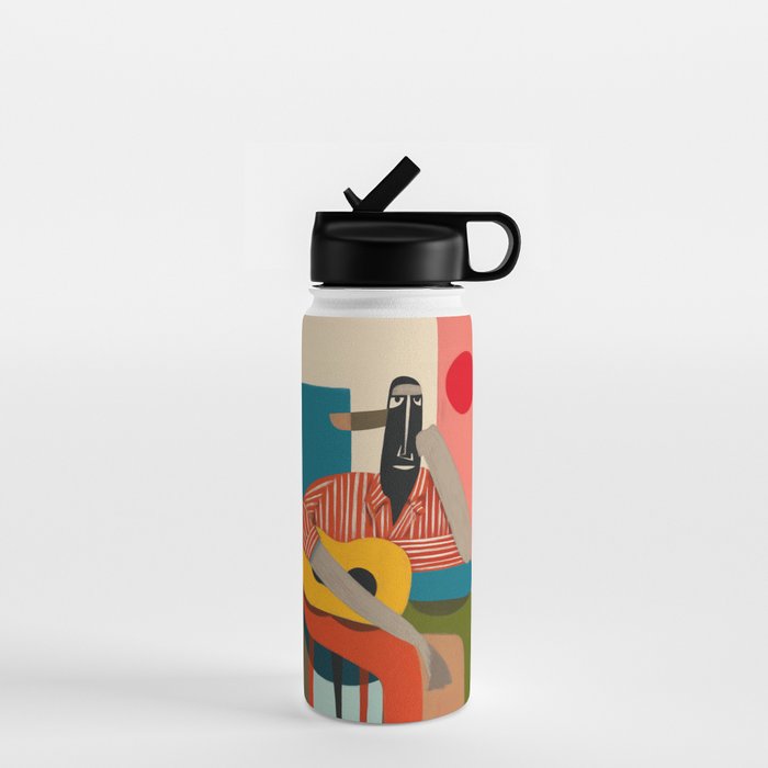 Melancholy Guitarist in Stripes Water Bottle Gallery Image 1