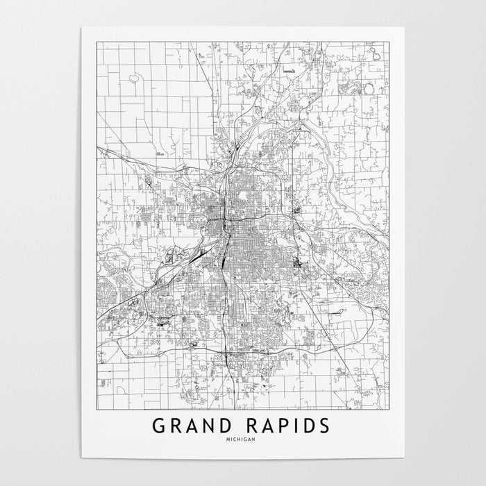 Grand Rapids White Map Poster Gallery Image 1