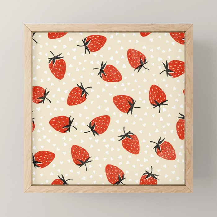 Sweet Strawberries - Red, Black, Cream, and White Mini Art Print Gallery Image 1