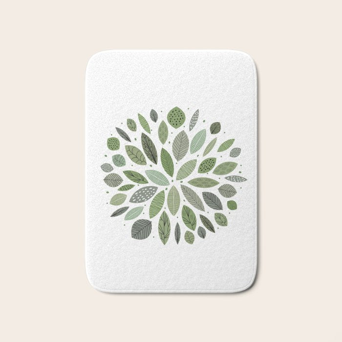 Mid-Century Green Leaves Bath Mat Gallery Image 1