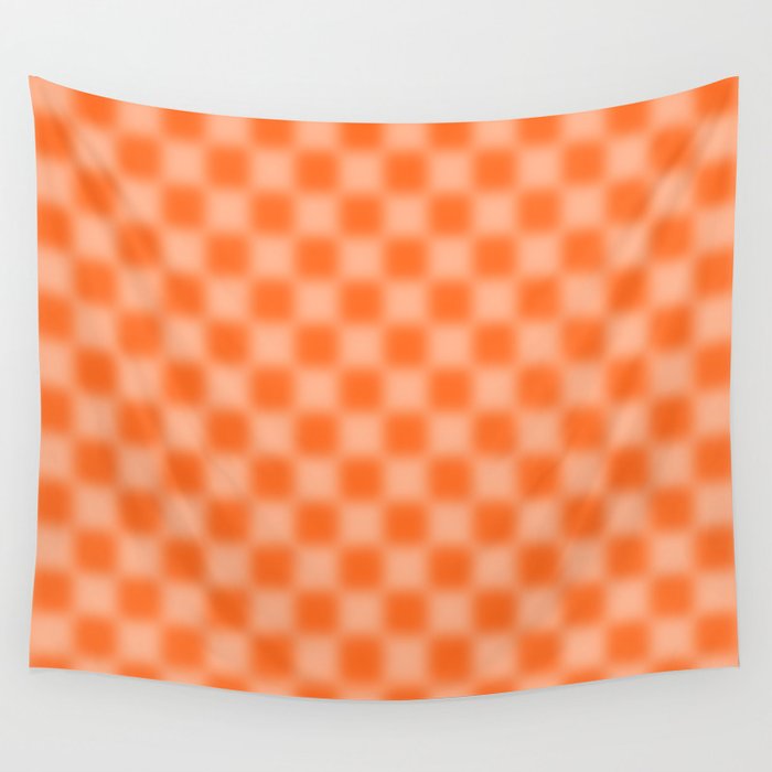 Checkered Blur Orange Blurry Checkered Pattern Wall Tapestry Gallery Image 1