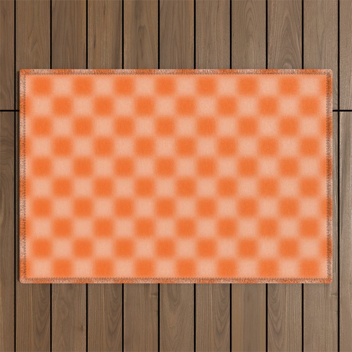 Checkered Blur Orange Blurry Checkered Pattern Outdoor Rug Gallery Image 1