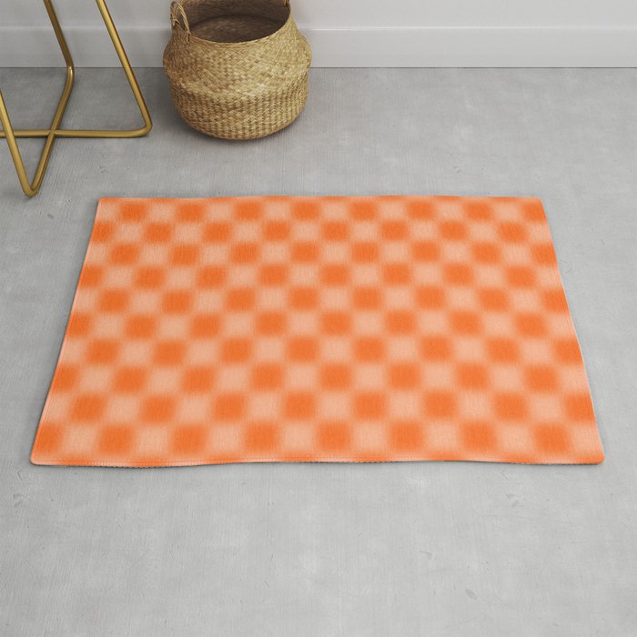 Checkered Blur Orange Blurry Checkered Pattern Rug Gallery Image 1