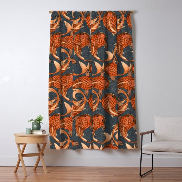paisley fish gray Window Curtain Gallery Image 1