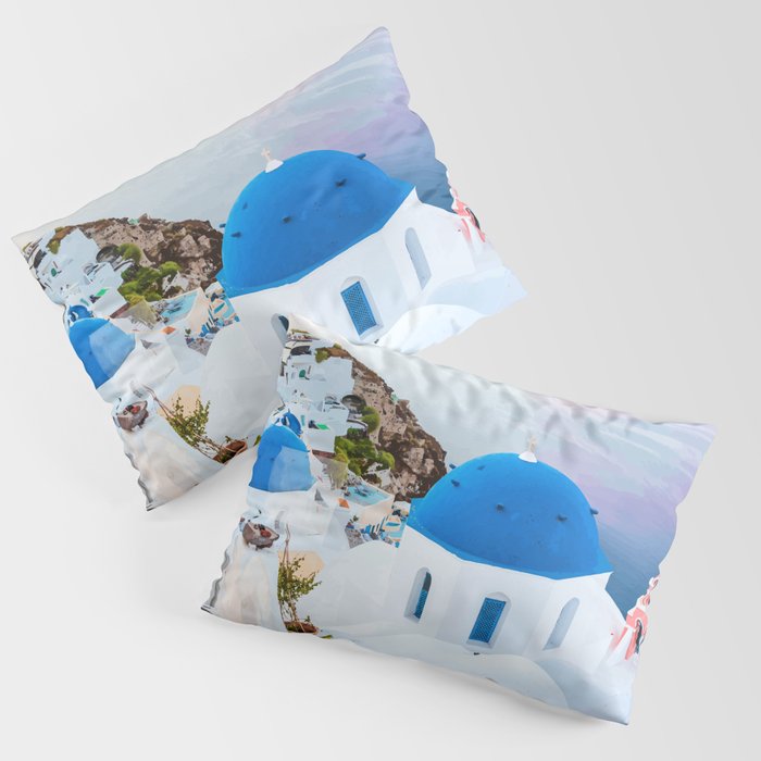 Greek Fantasy, Greece Travel Tropical Photography, Nature Landscape Ocean Architecture Graphic Pillow Sham Gallery Image 1