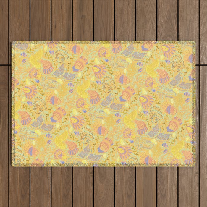 Coastal Oysters on the Beach in Pastel Yellow & Orange Outdoor Rug Gallery Image 1