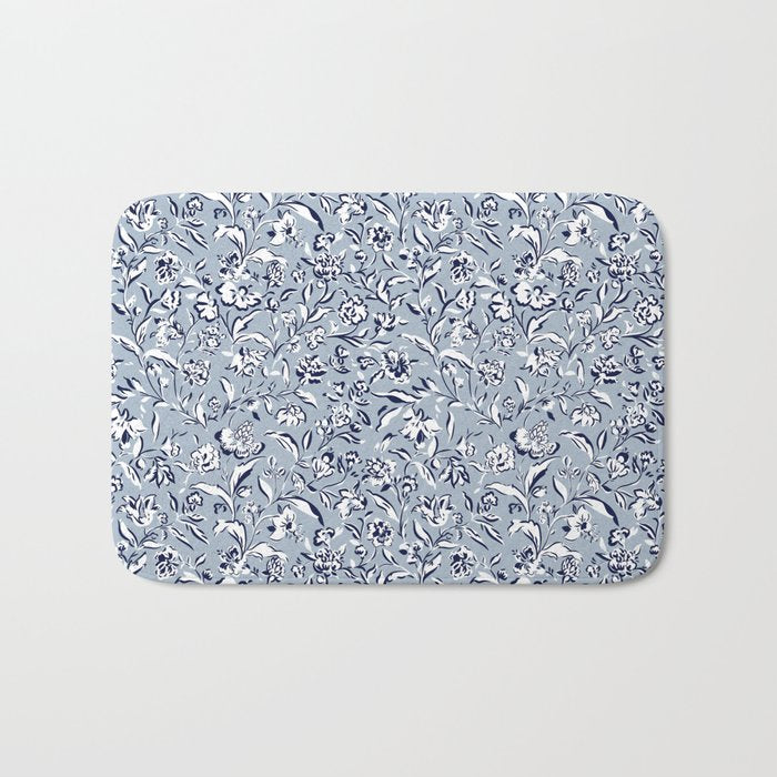 Painterly Florals - Blue Navy Bath Mat Gallery Image 1