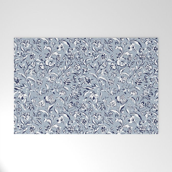 Painterly Florals - Blue Navy Welcome Mat Gallery Image 1