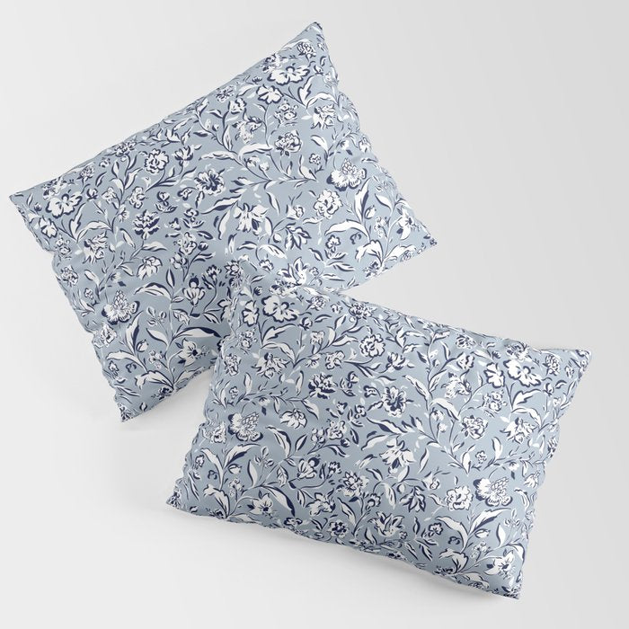 Painterly Florals - Blue Navy Pillow Sham Gallery Image 3