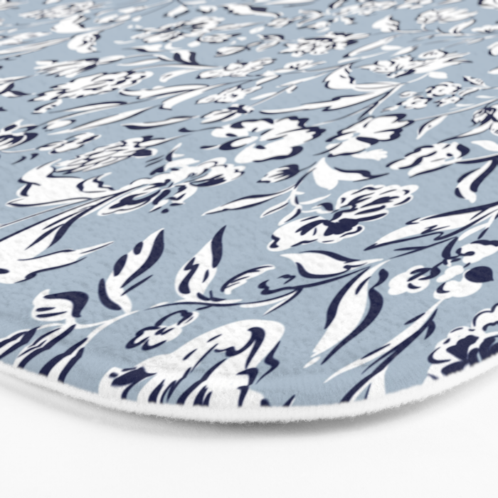 Painterly Florals - Blue Navy Bath Mat Gallery Image 3