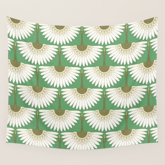 art deco cranes green Wall Tapestry Gallery Image 1