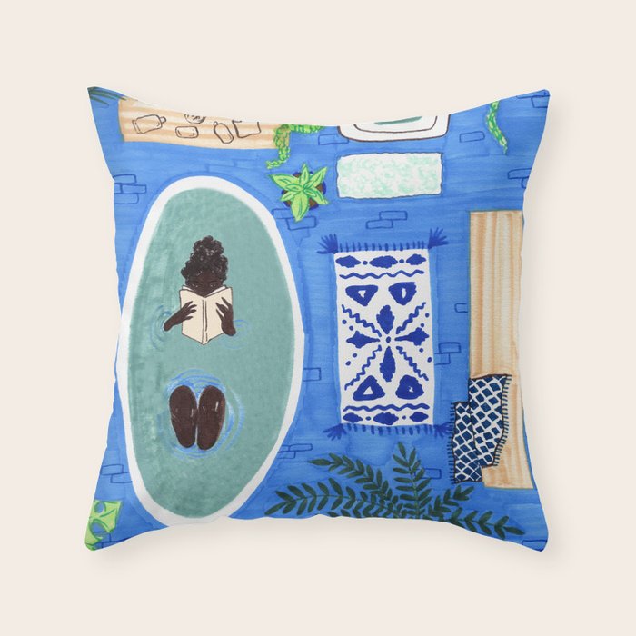 Blue Tiled Bath by Amanda Laurel Atkins Throw Pillow Gallery Image 6
